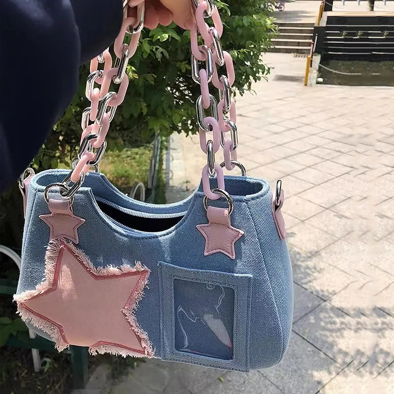 Denim Slouchy Hobo Bag
