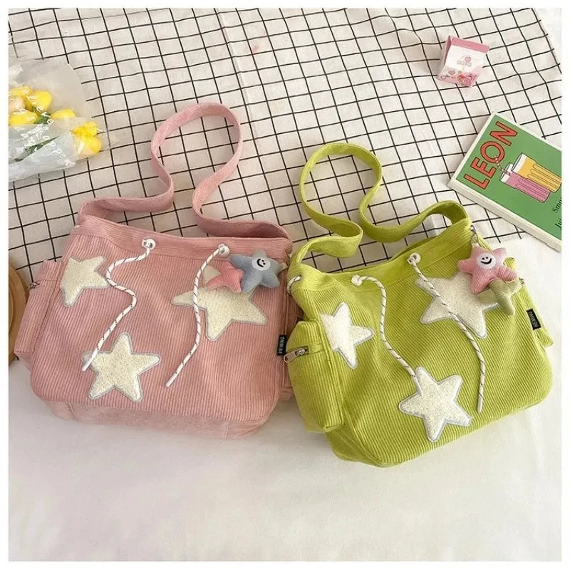 Star Corduroy Student Tote Bag