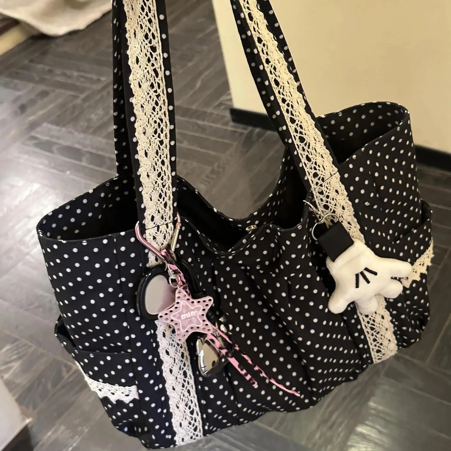 Vintage Lace Polka Dot Tote