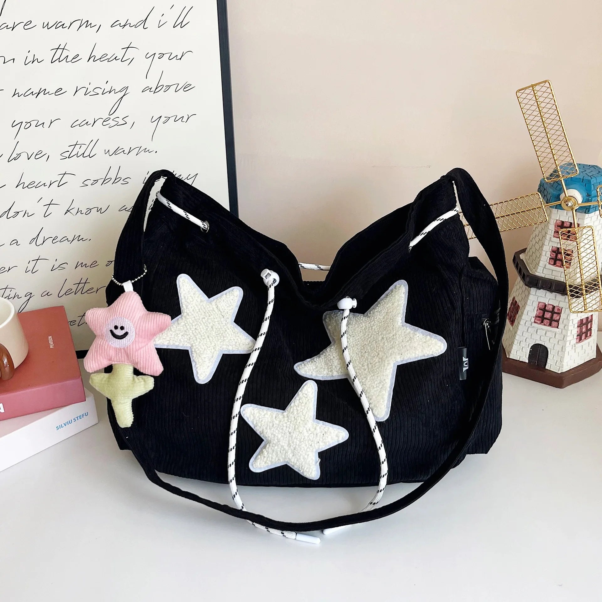 Star Corduroy Student Tote Bag