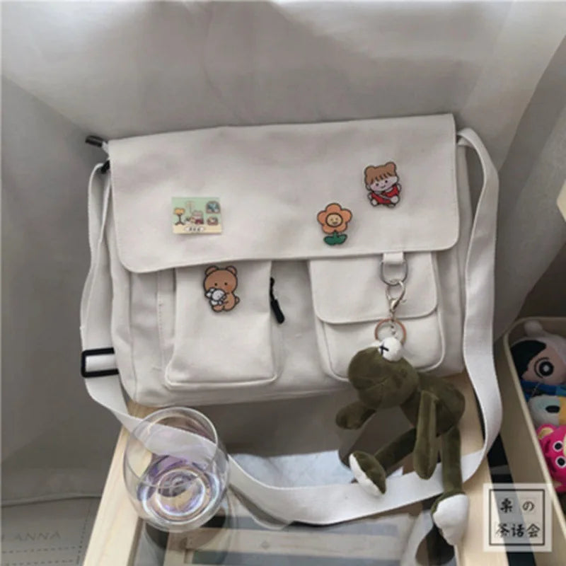 Printed Canvas Messenger Bag