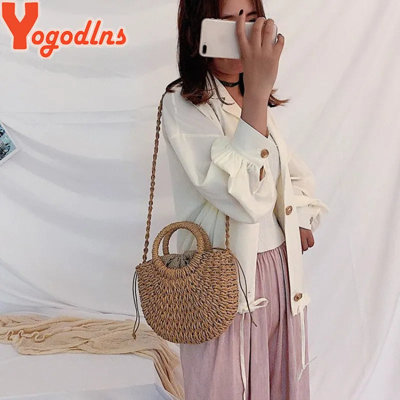 Handmade Rattan Half Round Bag