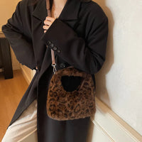 Fluffy Leopard Plush Shoulder Bag