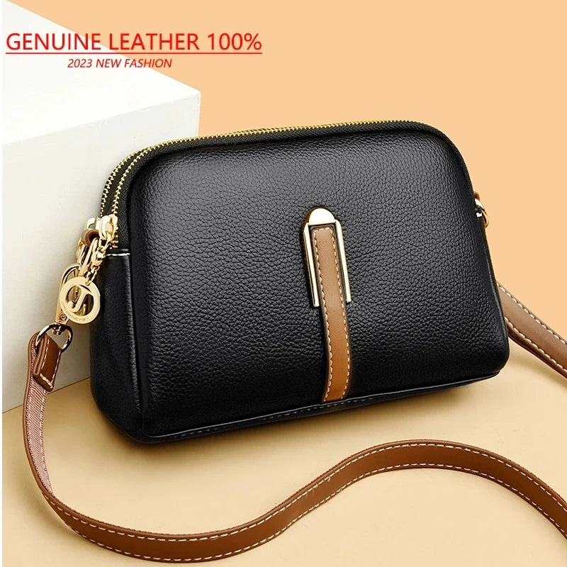 Cowhide Leather Flap Crossbody Bag