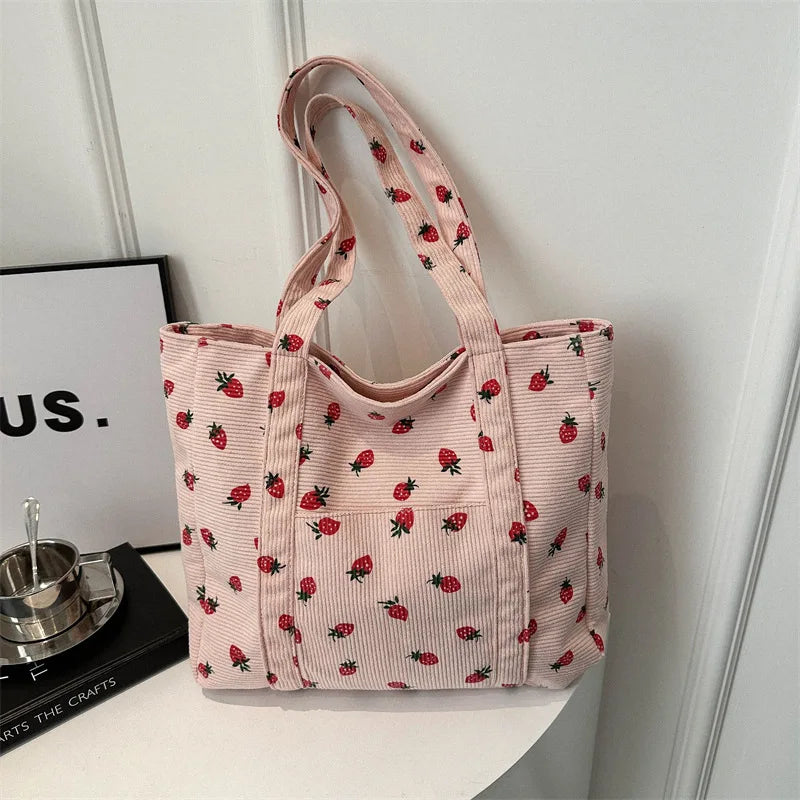 Strawberry Corduroy Tote Bag