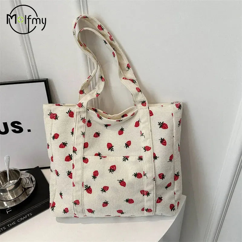 Strawberry Corduroy Tote Bag