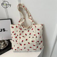 Strawberry Corduroy Tote Bag