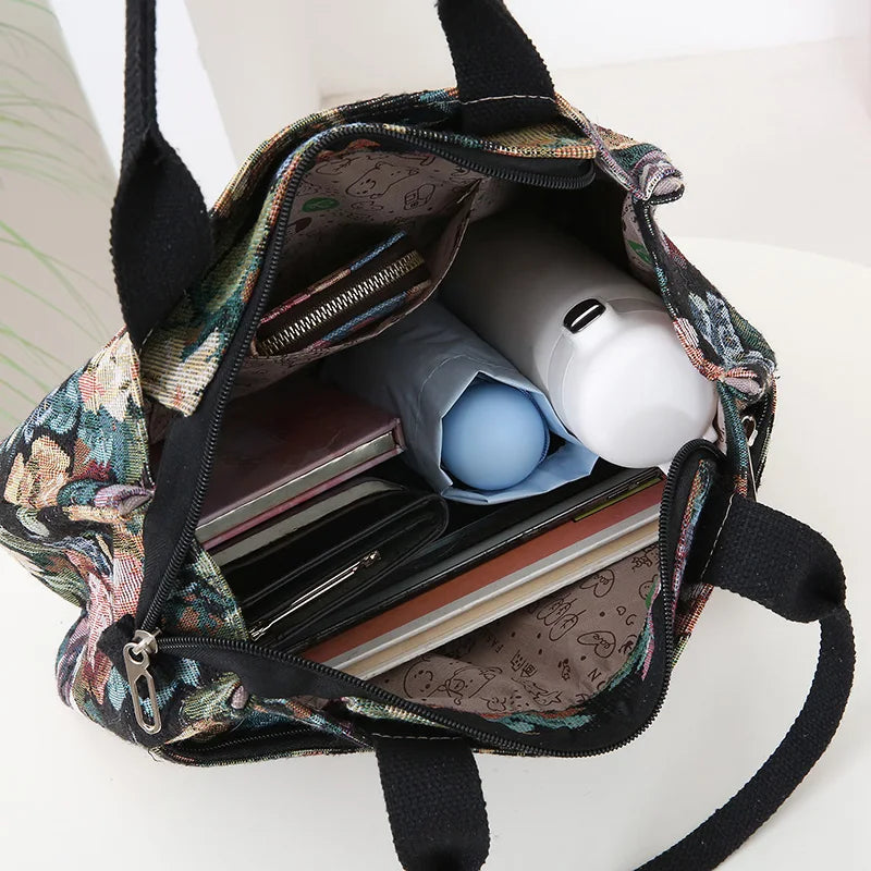 Floral Print Fabric Tote Bag