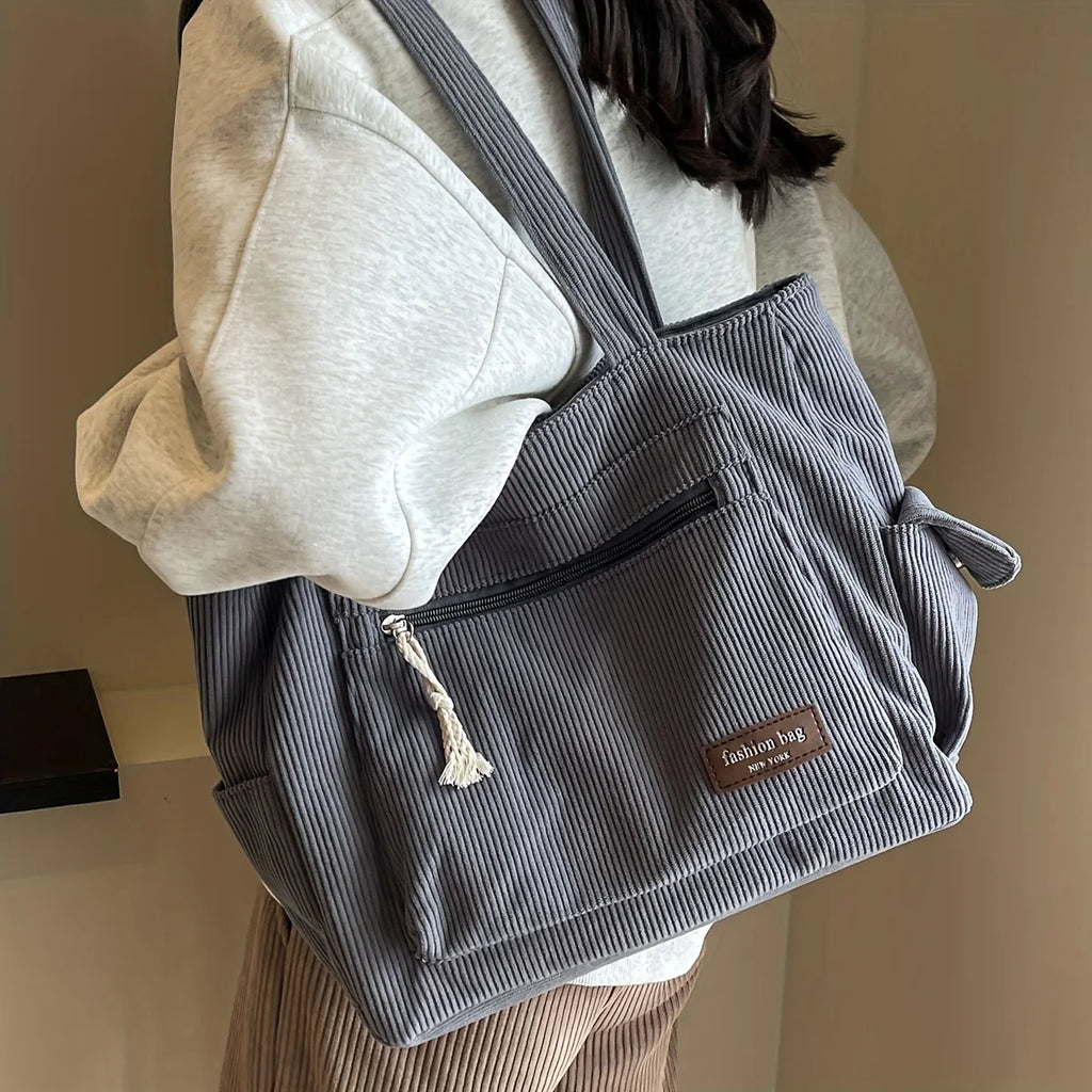 Retro Corduroy Multi-Pocket Tote