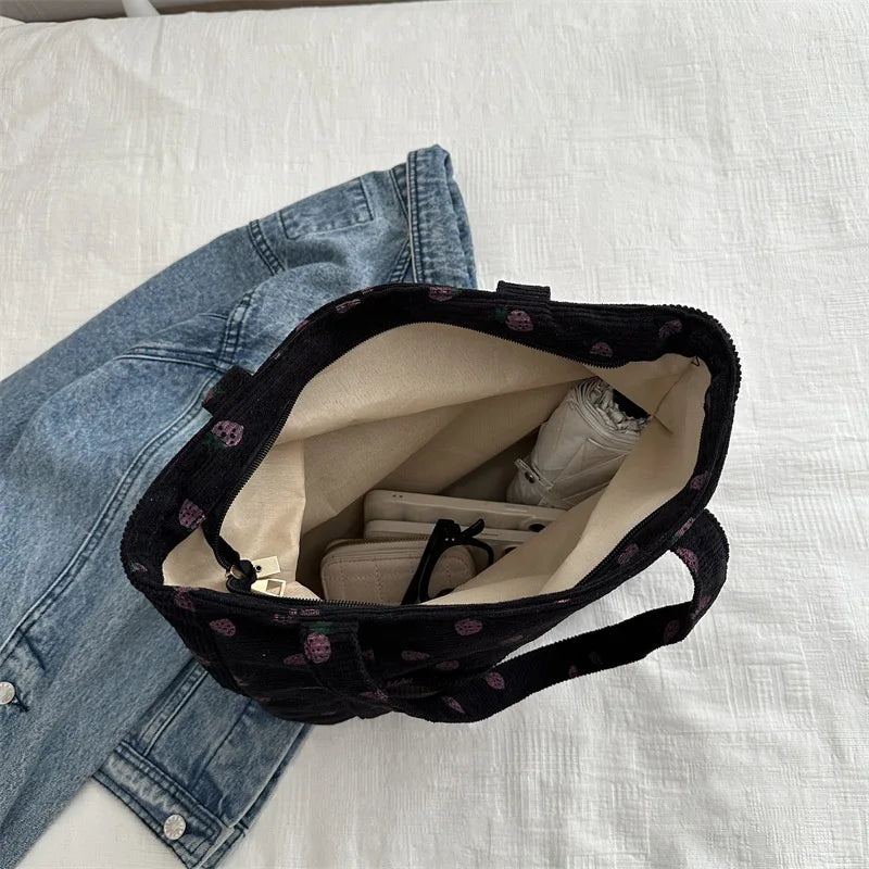 Strawberry Corduroy Tote Bag