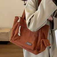 Retro Corduroy Multi-Pocket Tote