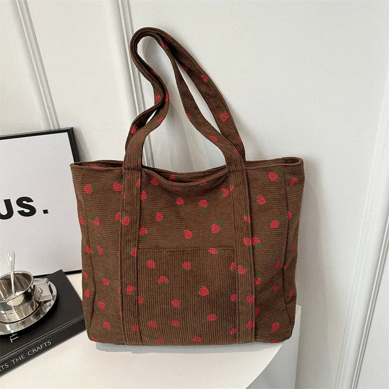 Strawberry Corduroy Tote Bag