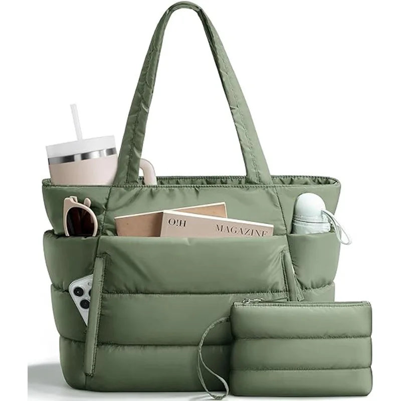 Quilted Multi-Compartment Tote Bag
