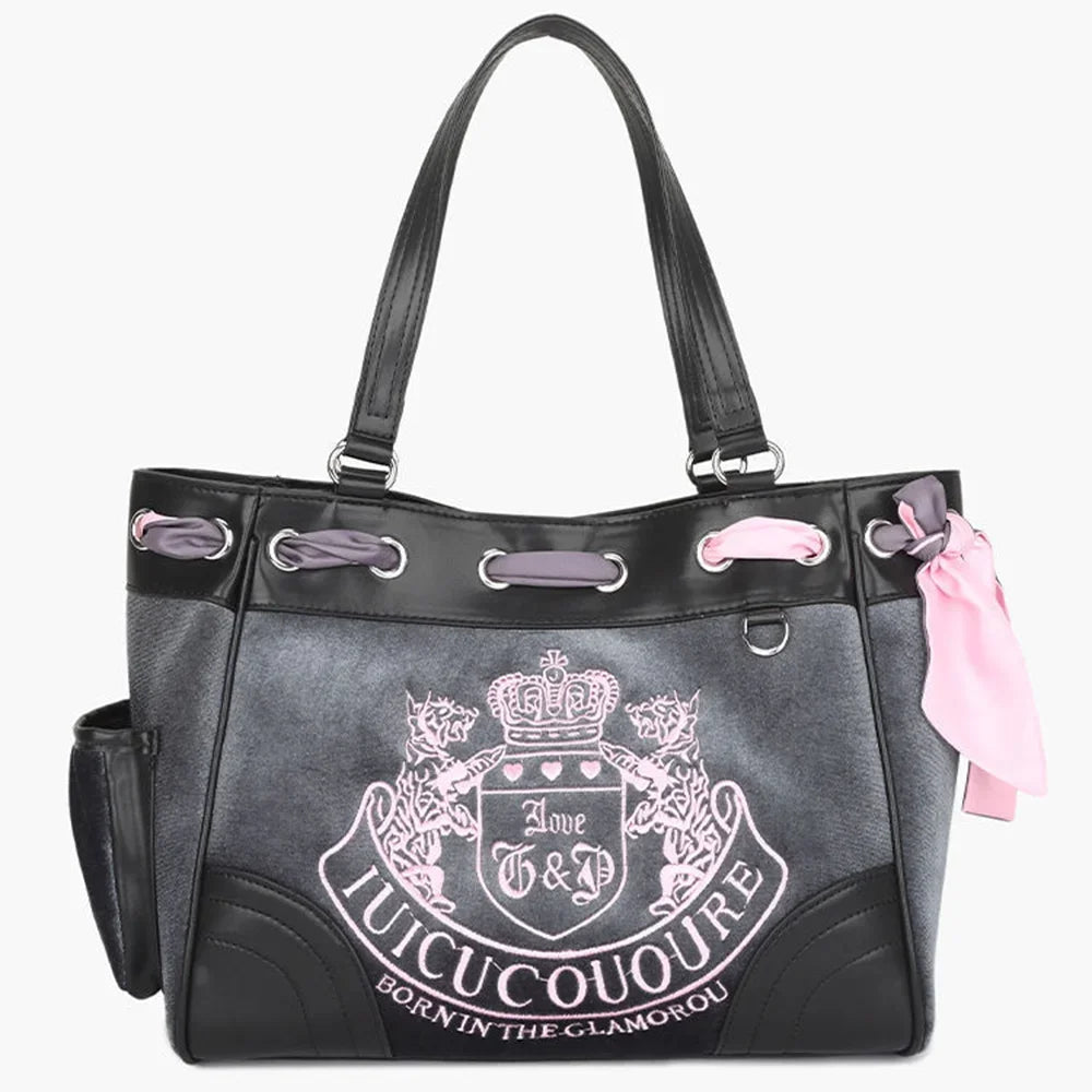 Y2K Embroidered Velvet Tote