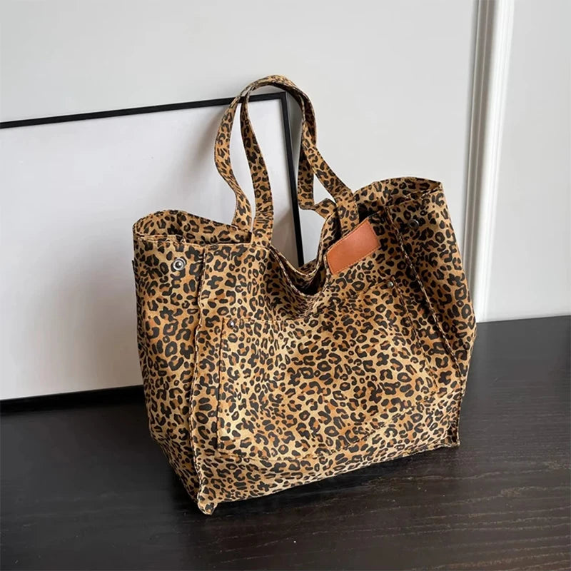 Leopard Print Canvas Tote Bag