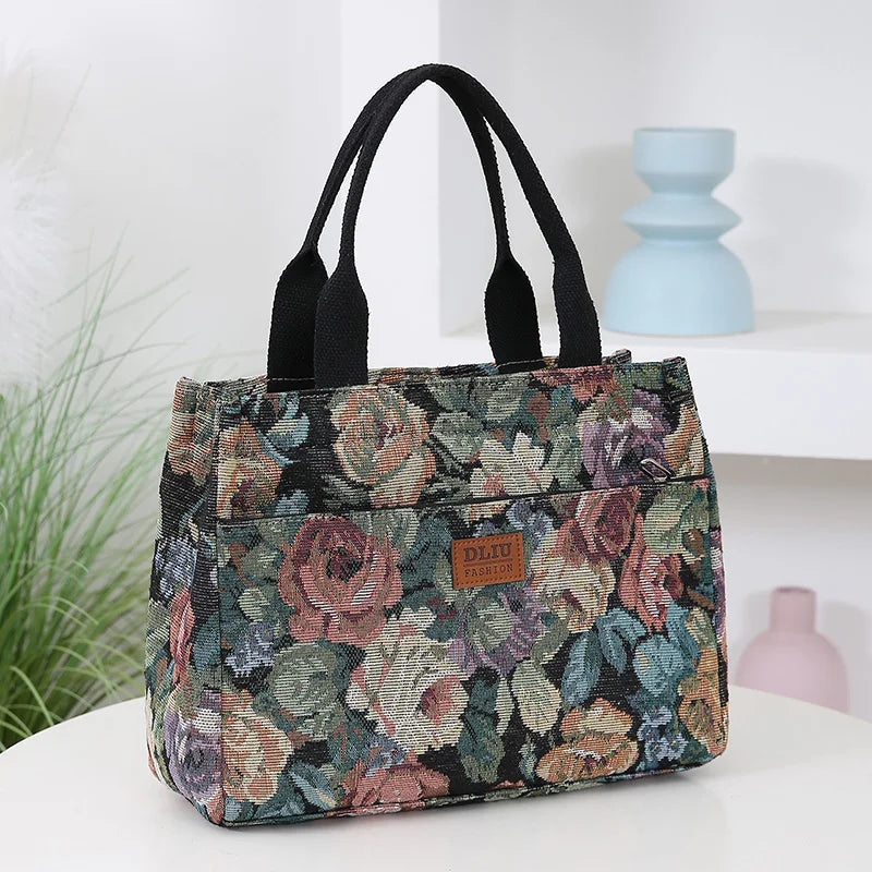 Floral Print Fabric Tote Bag