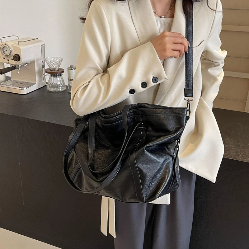 Soft Vegan Leather Shopper Tote