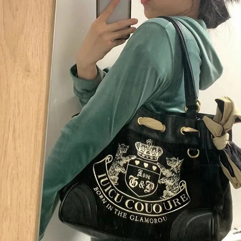 Y2K Embroidered Velvet Tote