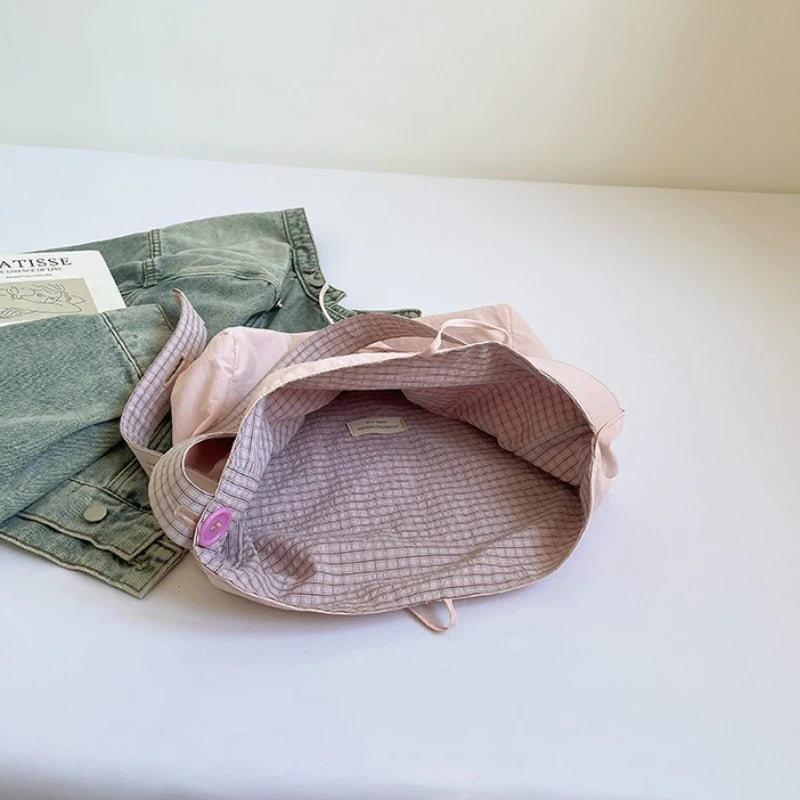 Plaid Nylon Hobo Tote