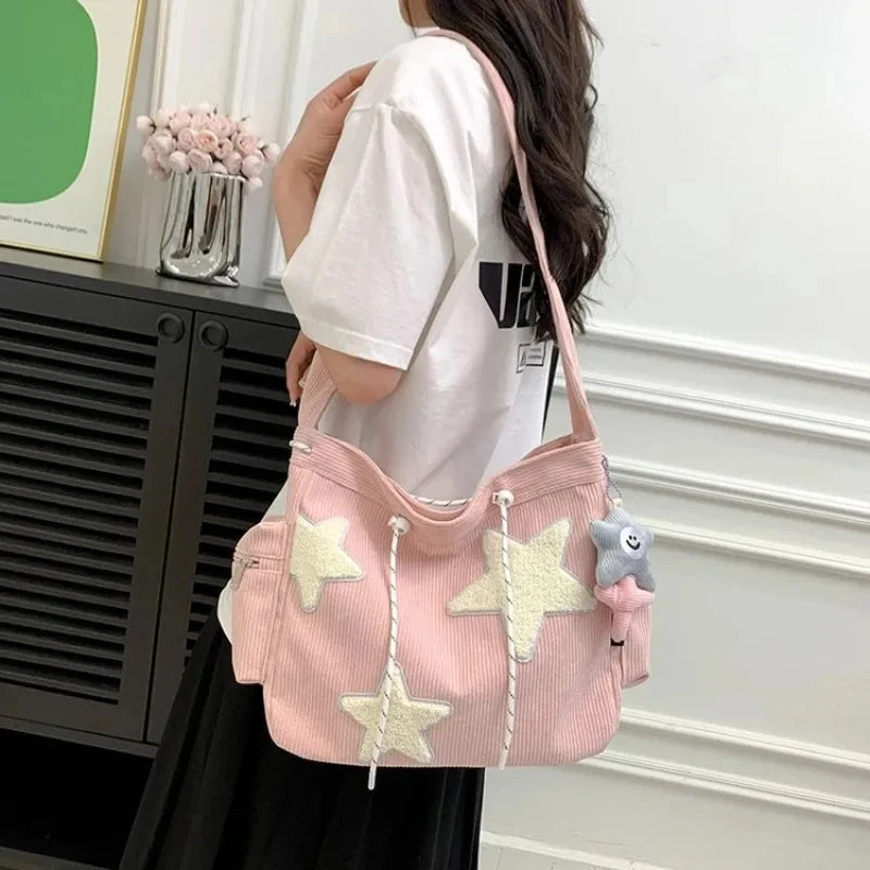 Star Corduroy Student Tote Bag