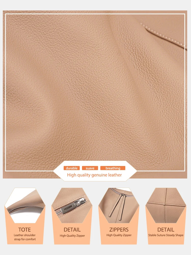 Large Genuine Leather Hobo Tote
