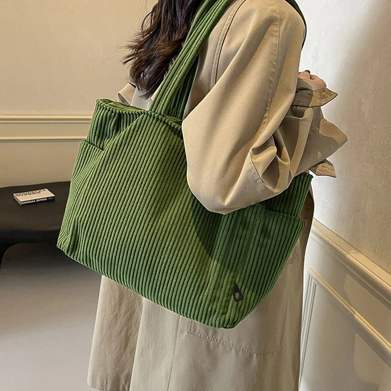 Striped Corduroy Tote Bag
