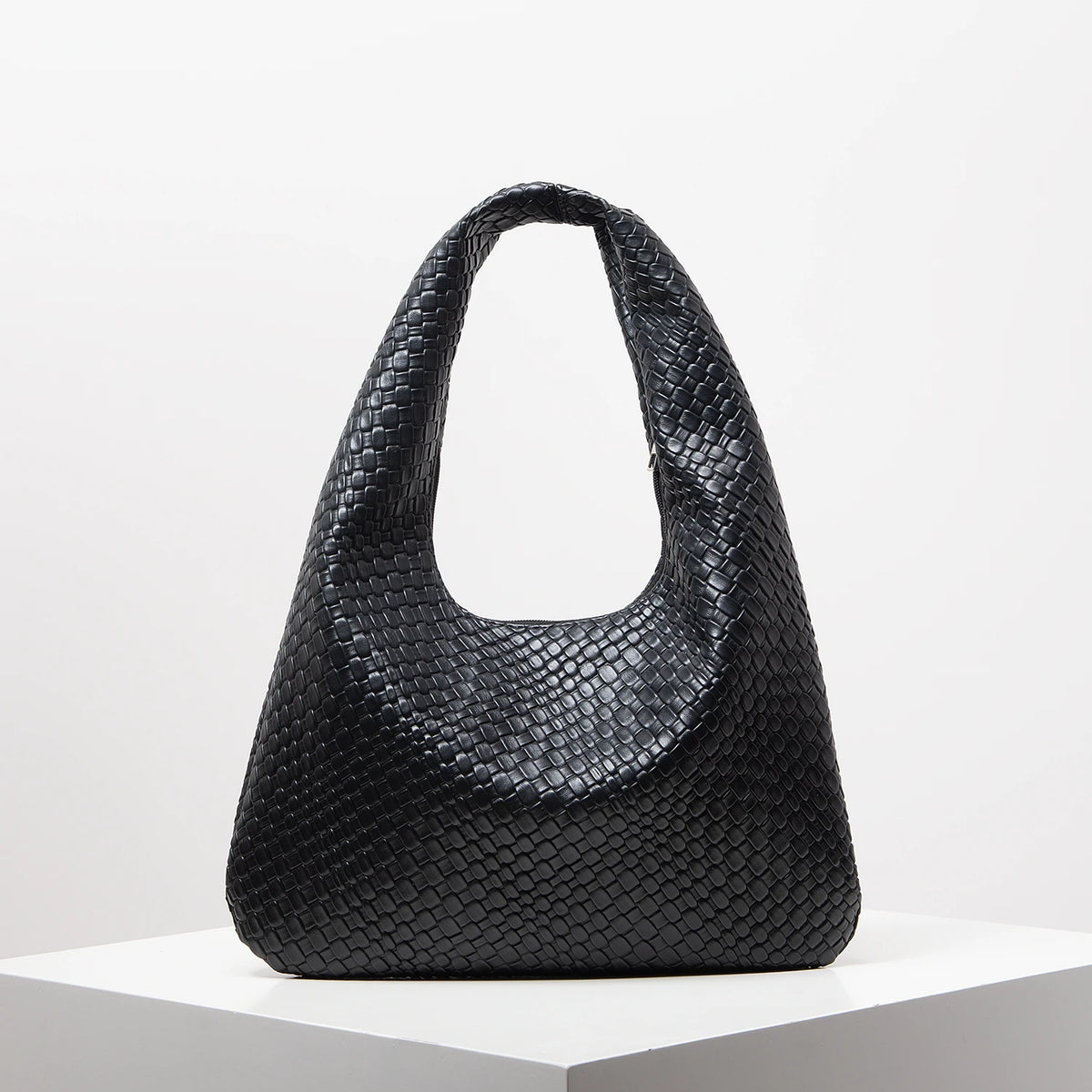Woven Vegan Leather Hobo Bag