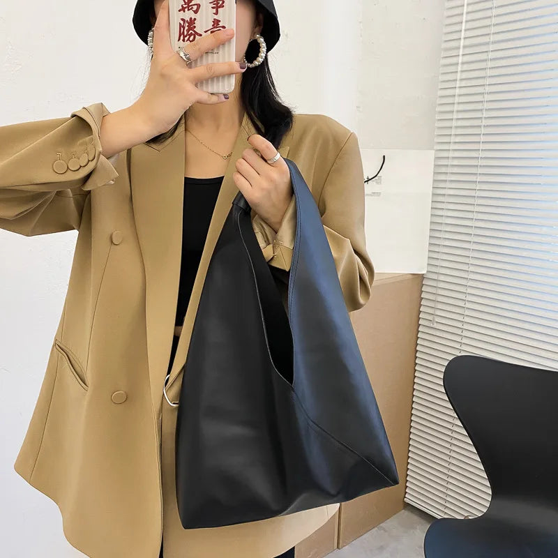 Casual Large Leather Hobo Bag