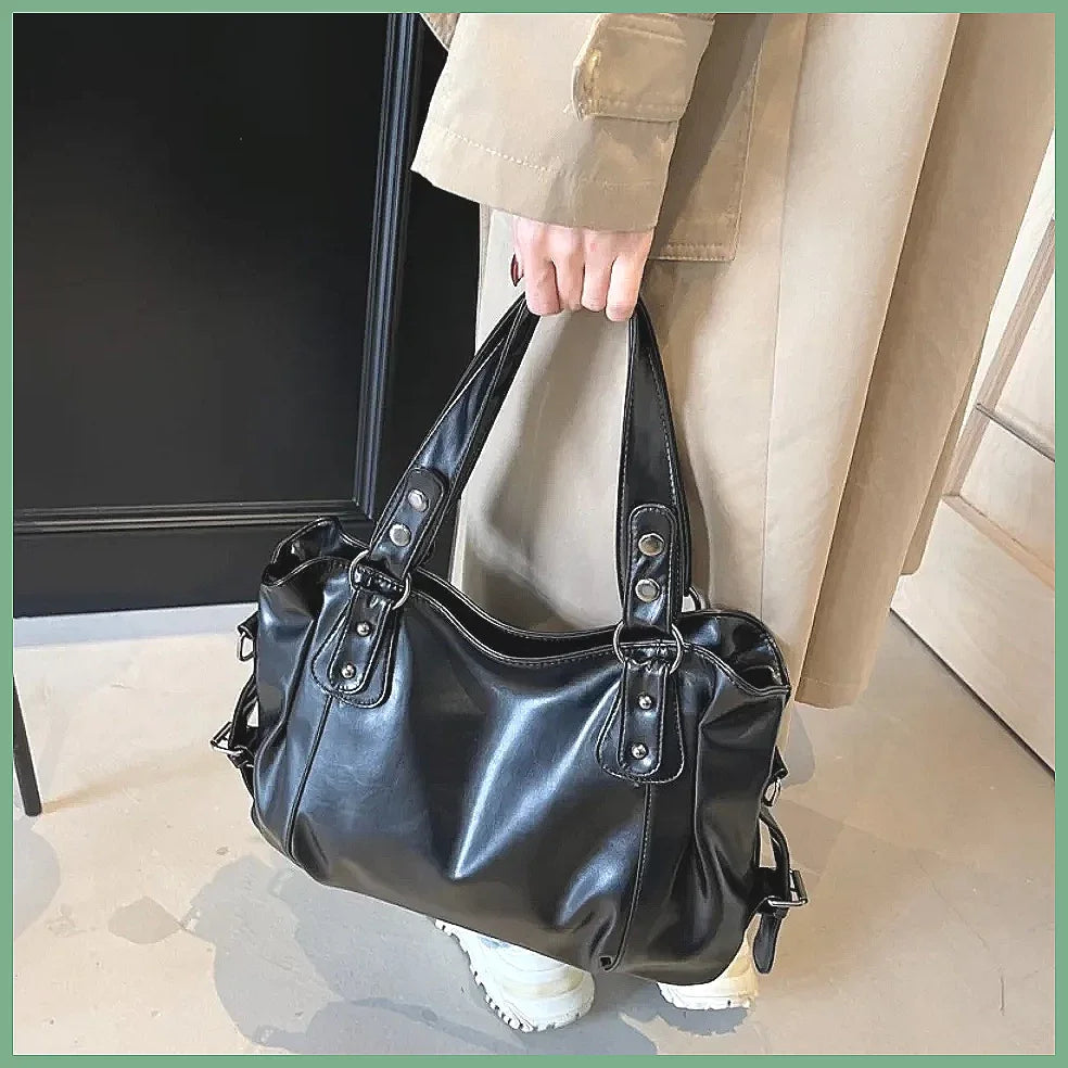 Retro Vegan Leather Tote Bag