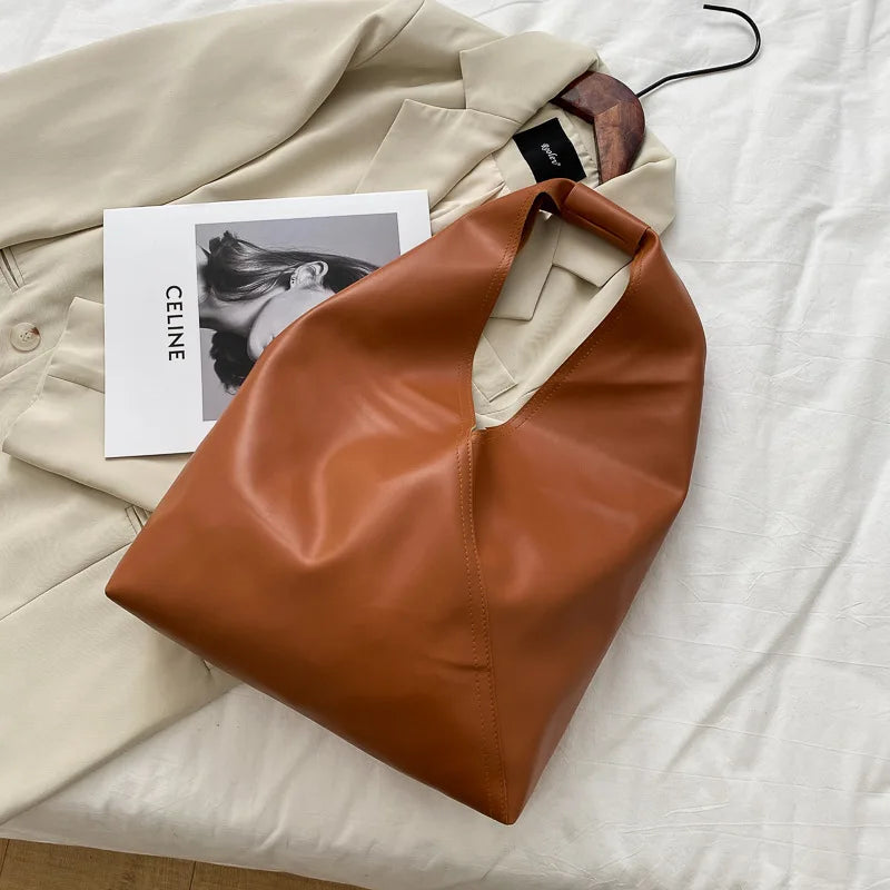 Casual Large Leather Hobo Bag