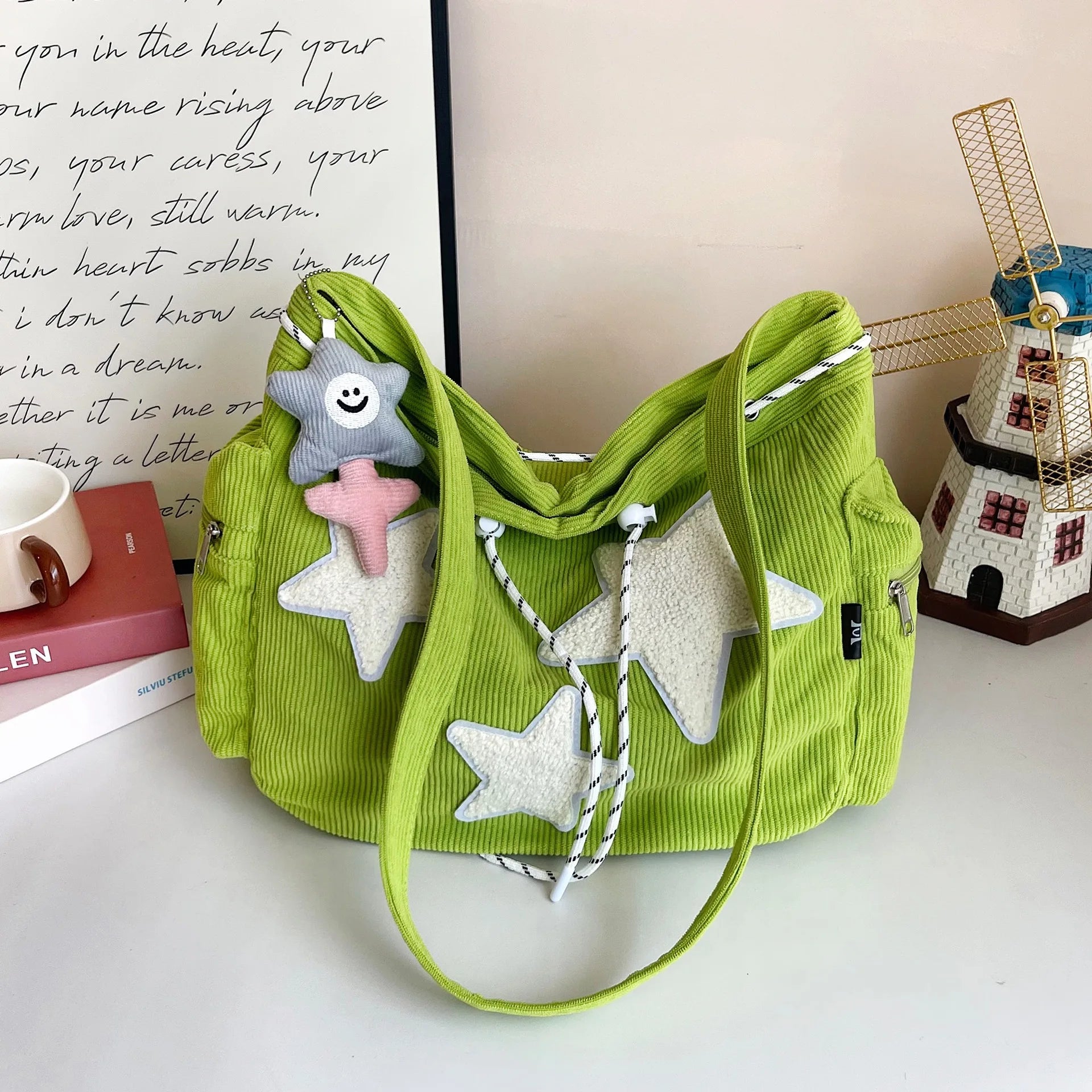 Star Corduroy Student Tote Bag