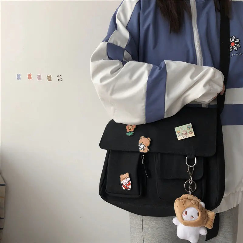 Printed Canvas Messenger Bag