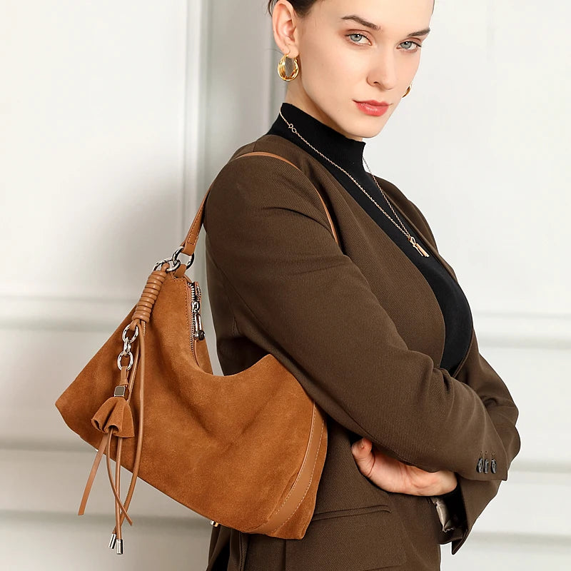 Retro Suede Tassel Hobo Bag