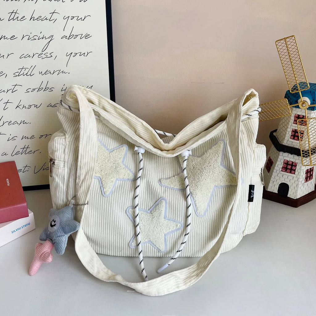 Star Corduroy Student Tote Bag