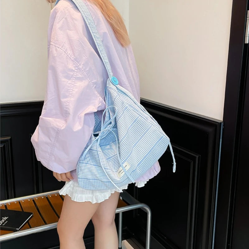 Plaid Nylon Hobo Tote