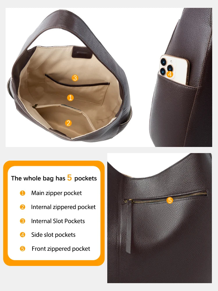 European Style Leather Hobo Tote
