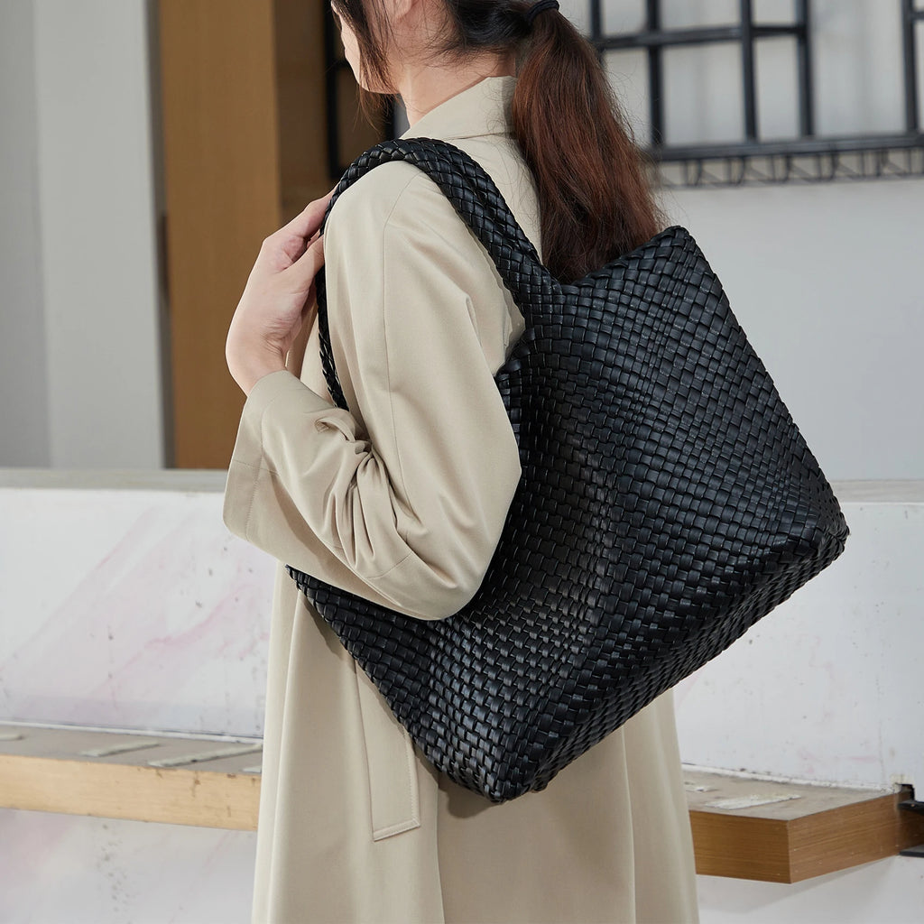 Woven Vegan Leather Beach Tote