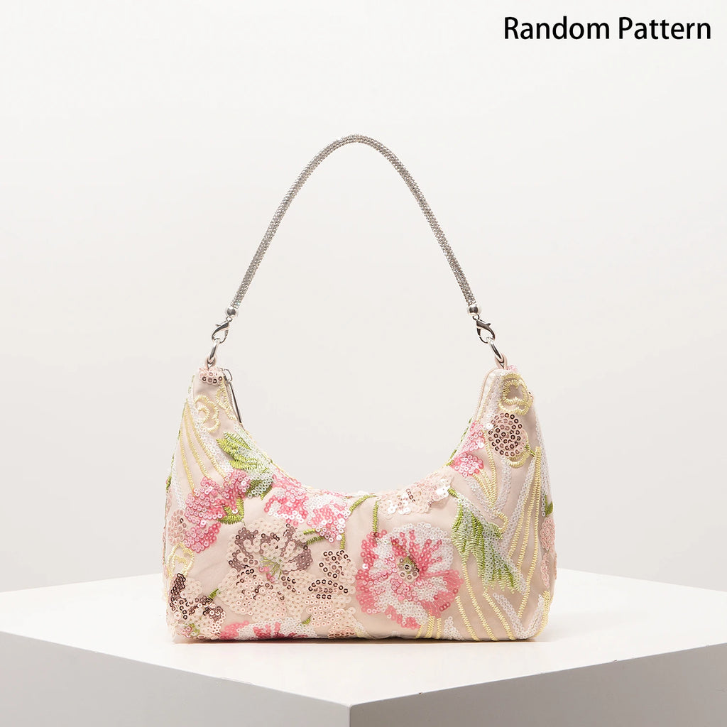 Floral Sequin Embroidered Evening Bag