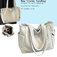 Striped Corduroy Tote Bag